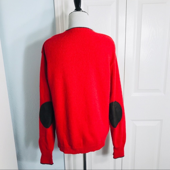 Vintage Red Elbow Patch Button Front Cardigan Sweater Size Large - Picture 3 of 7